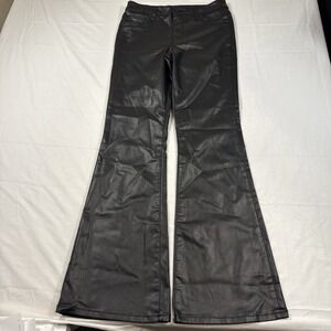 PANTS FLARE FAUX LEATHER Kut From The Kloth Women 12 Black Ana High Rise Fab Ab